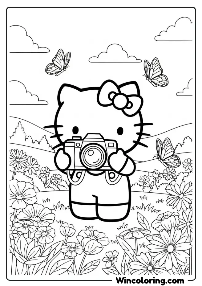 Hello Kitty wearing a camera around her neck