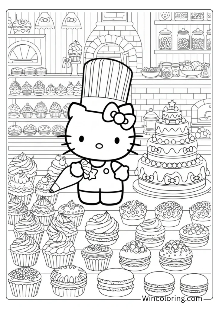 Hello Kitty bakery Coloring Page