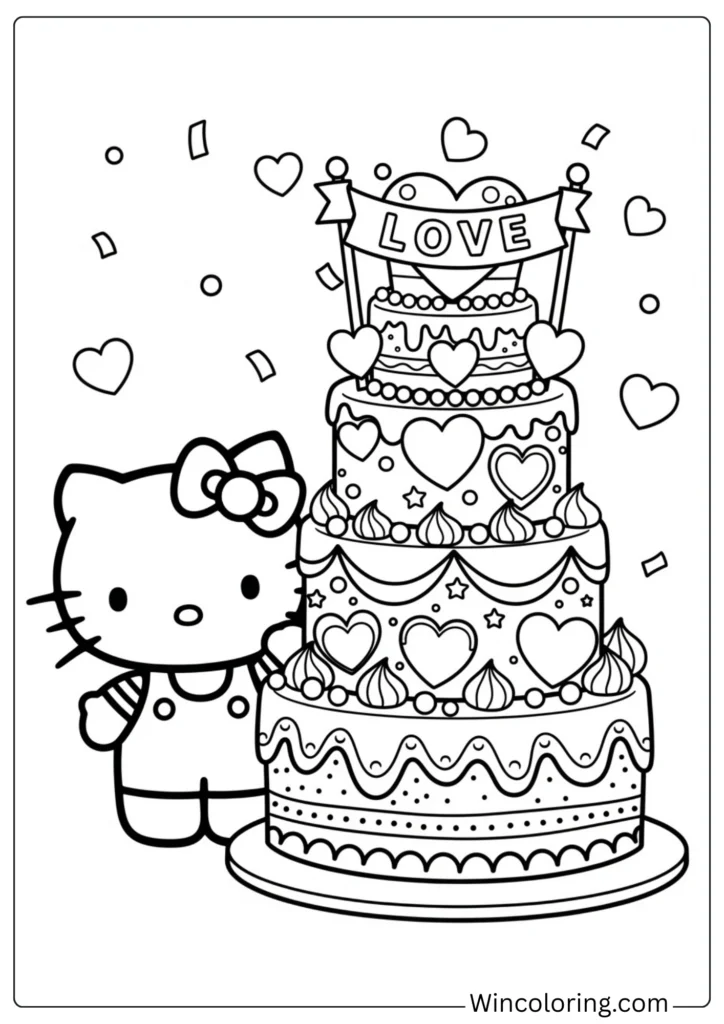 Hello Kitty with Love-Themed Cake