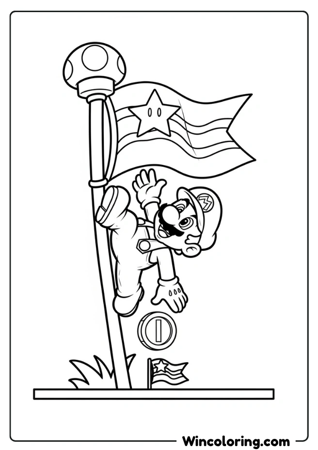 Mario sliding down a flagpole
