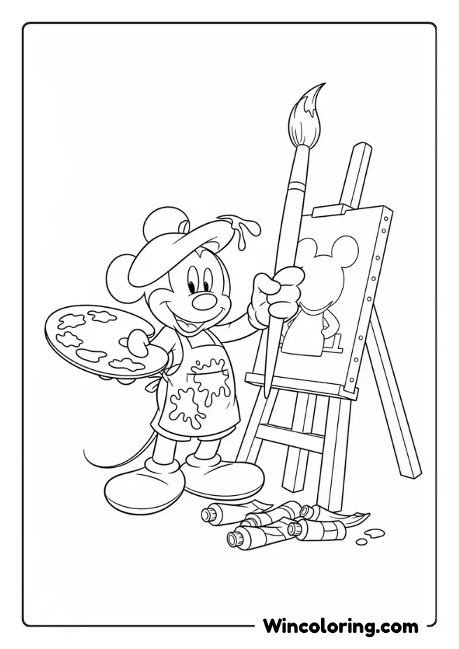Mickey Mouse painting at an easel