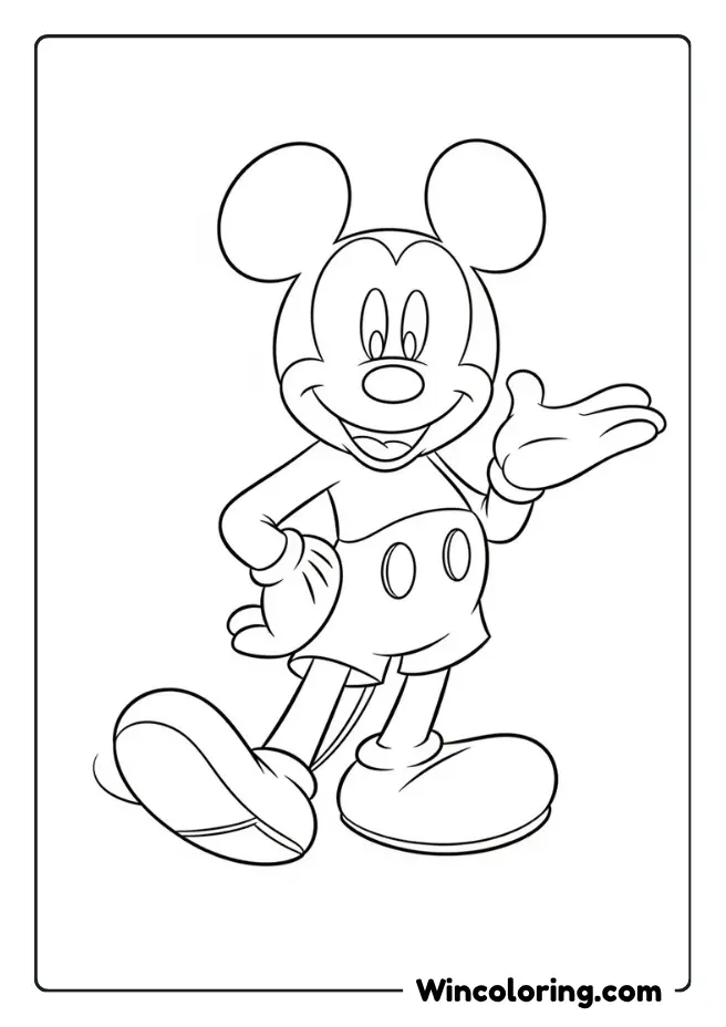 Mickey Mouse smiling and waving cheerfully.