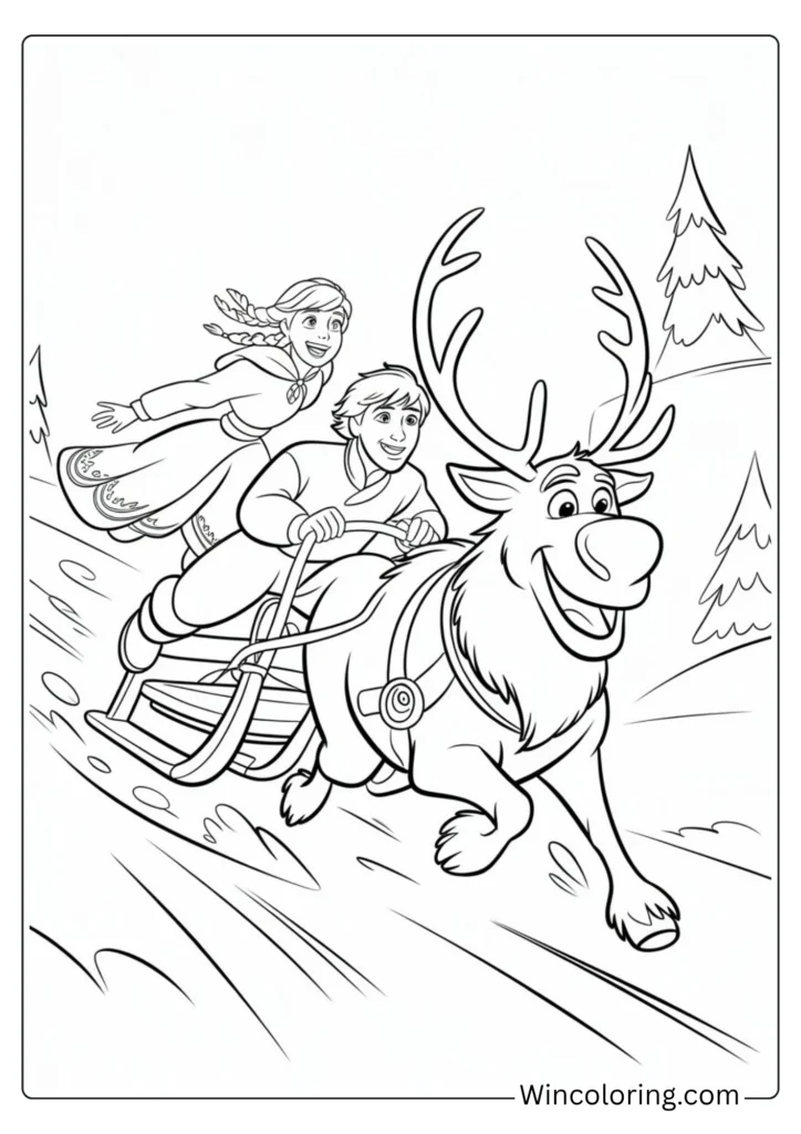 Anna and Kristoff on the sled