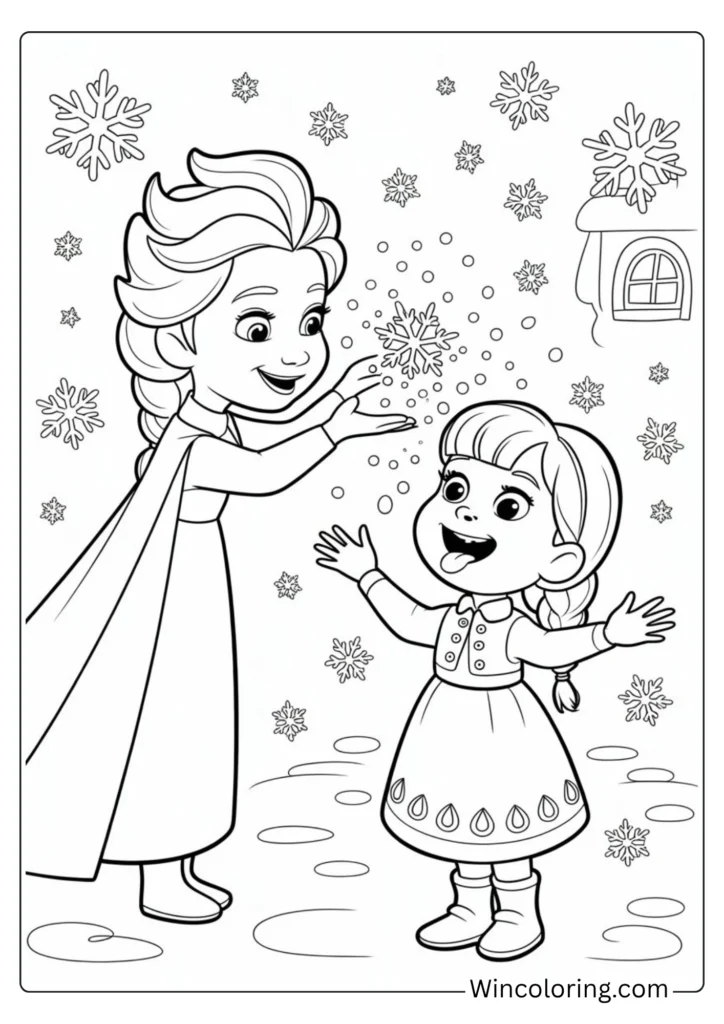 Elsa making it snow for Anna