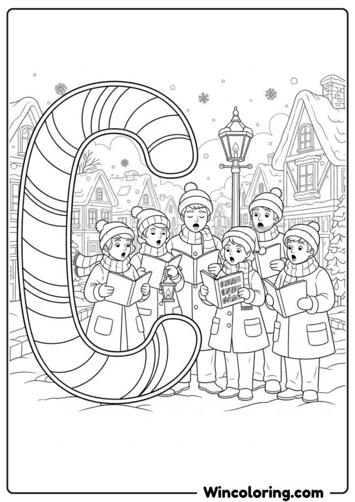 Letter C - Candy Cane and Carolers