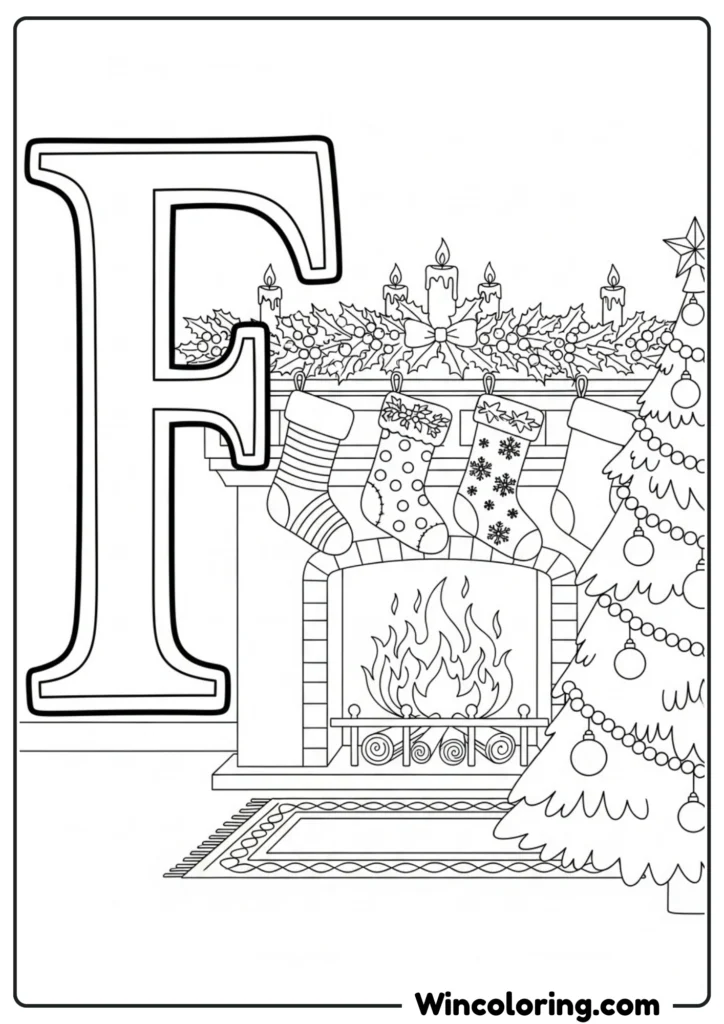 Letter F - Fireplace and Festive Stockings