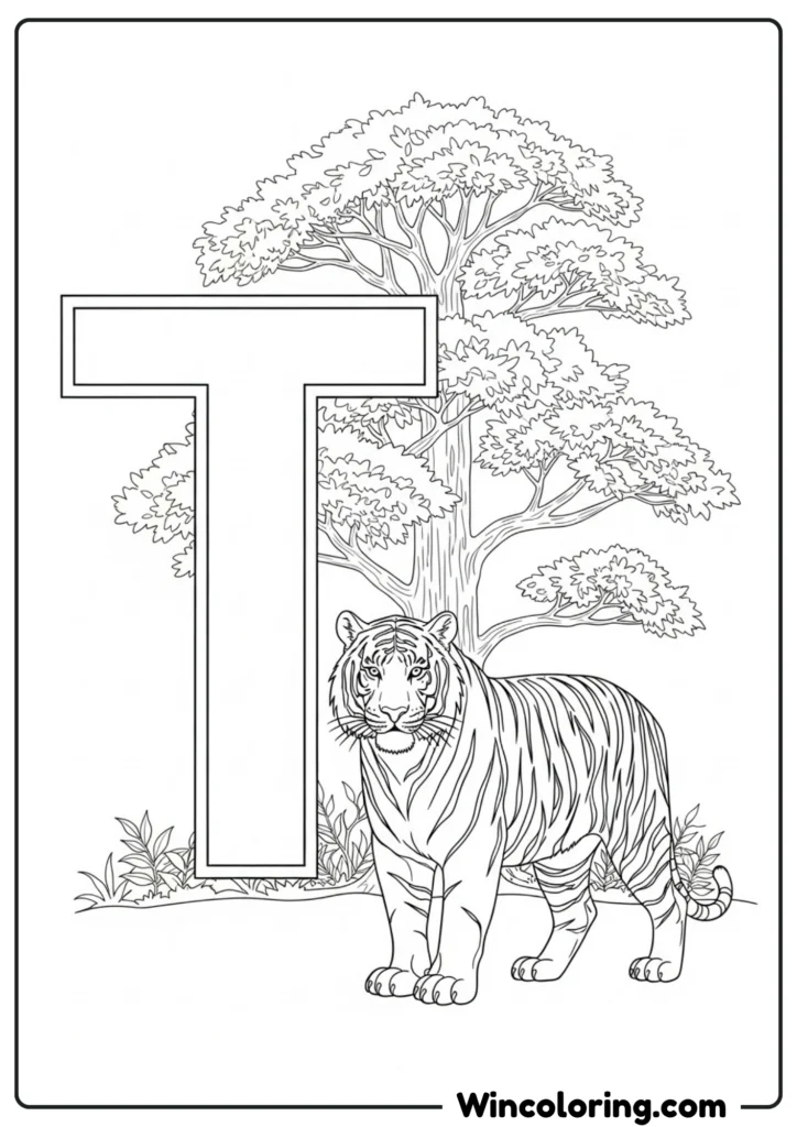 Letter T - Tiger and Tree