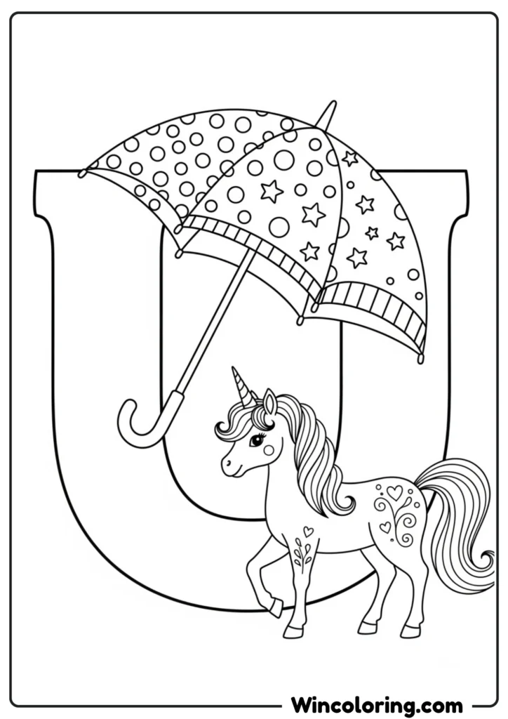 Letter U - Umbrella and Unicorn