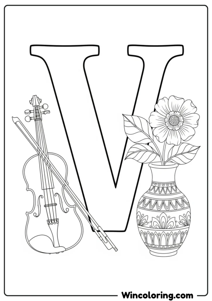 Letter V - Violin and Vase