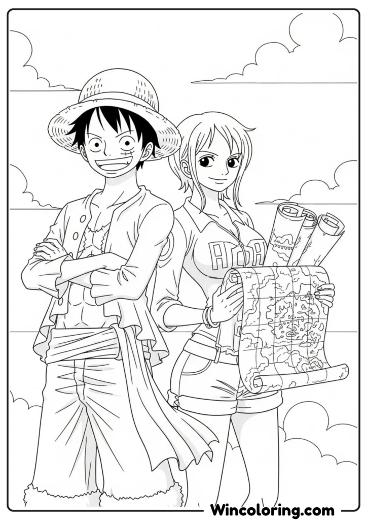 Luffy and Nami standing togethe