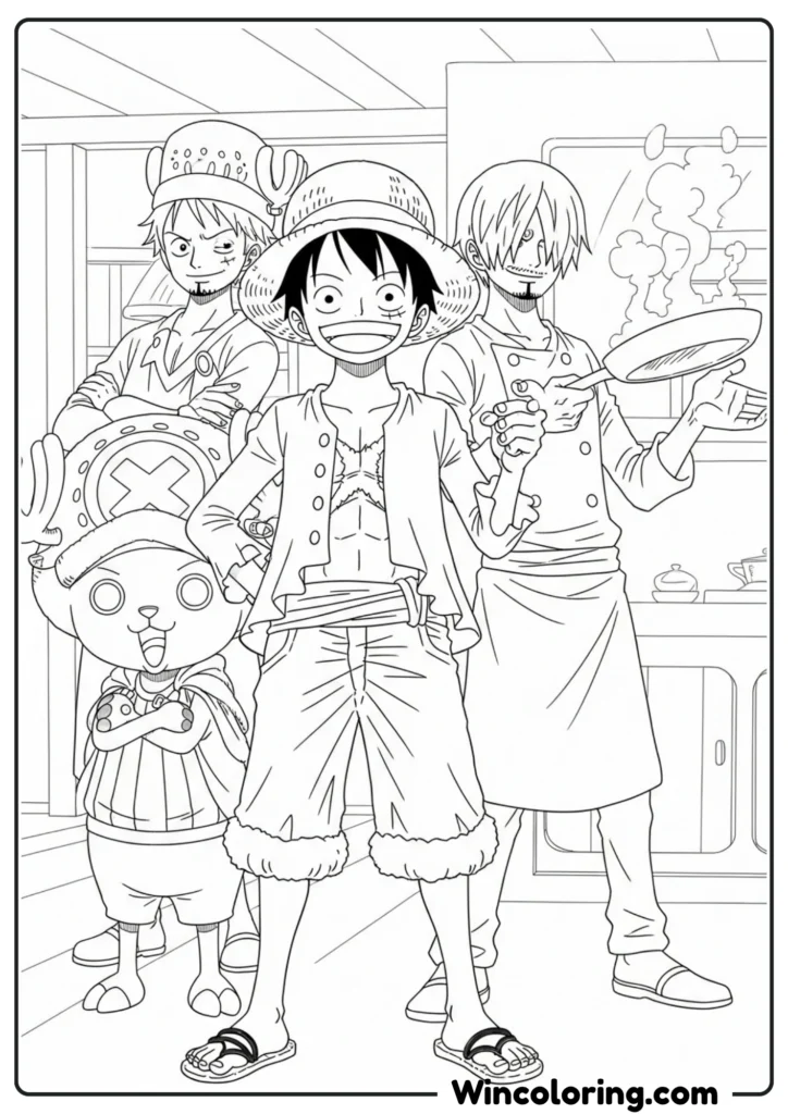 Luffy surrounded by Chopper and Sanji Cooking