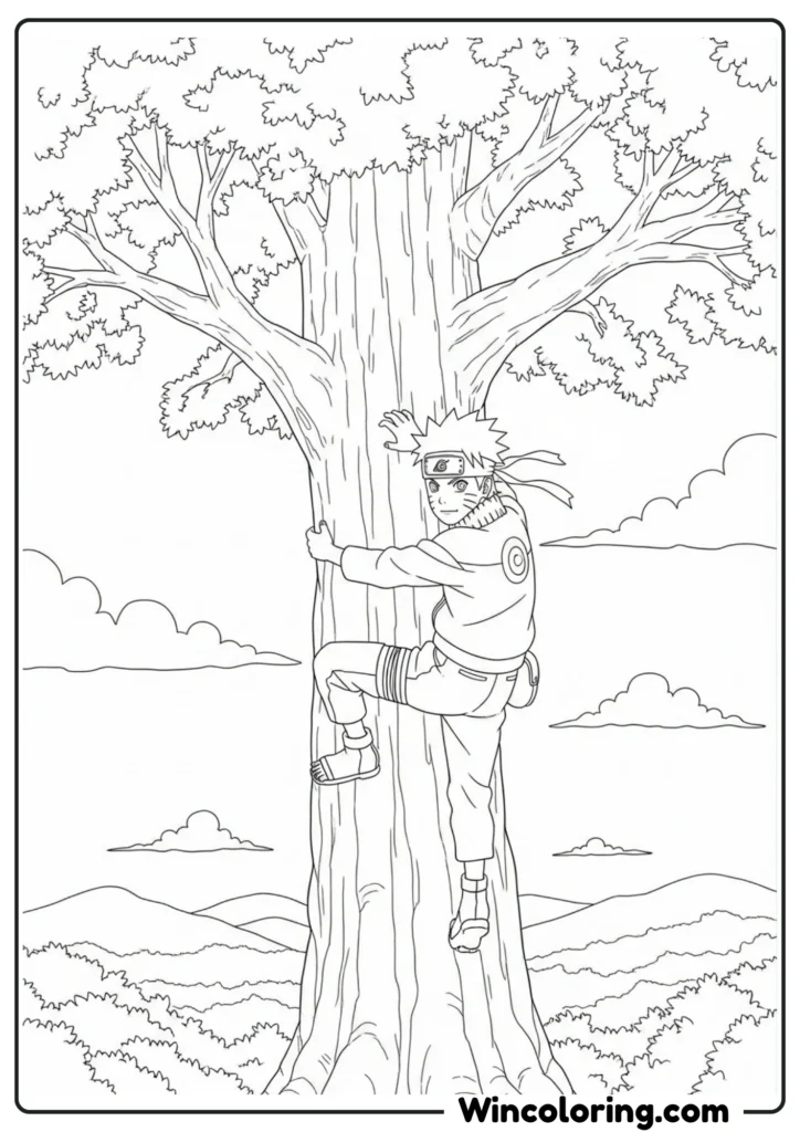 Naruto climbing a large tree