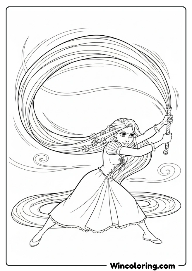 Rapunzel using her hair defensively or offensively