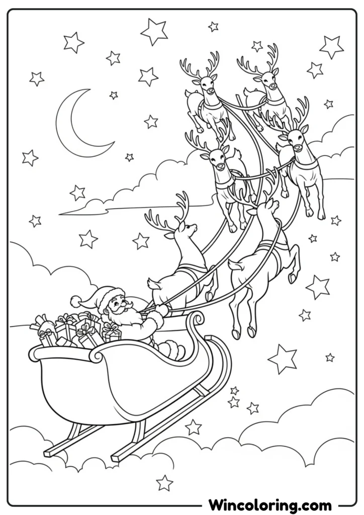 Santa Flying Through Sky