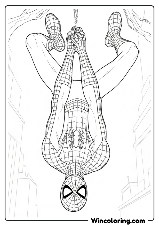 Spider-Man suspended upside down