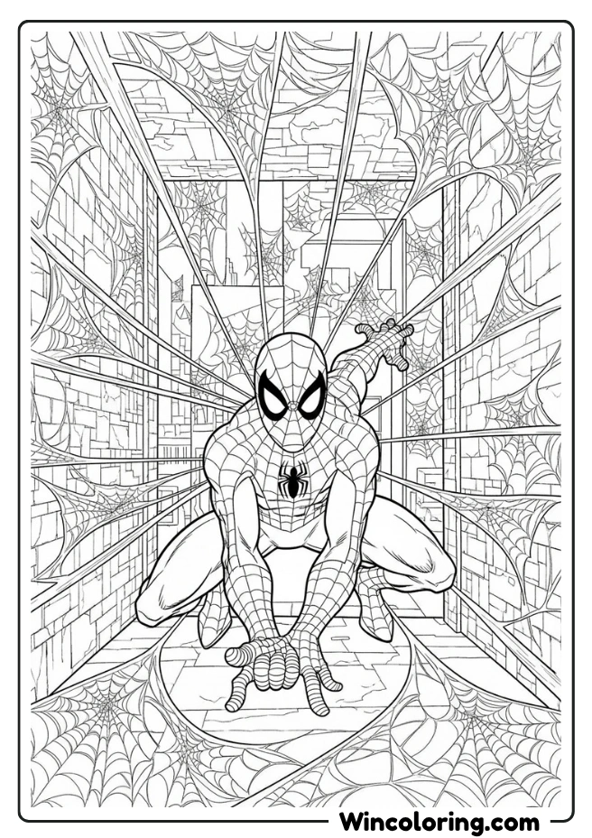 Spider-Man with extensive web coverage