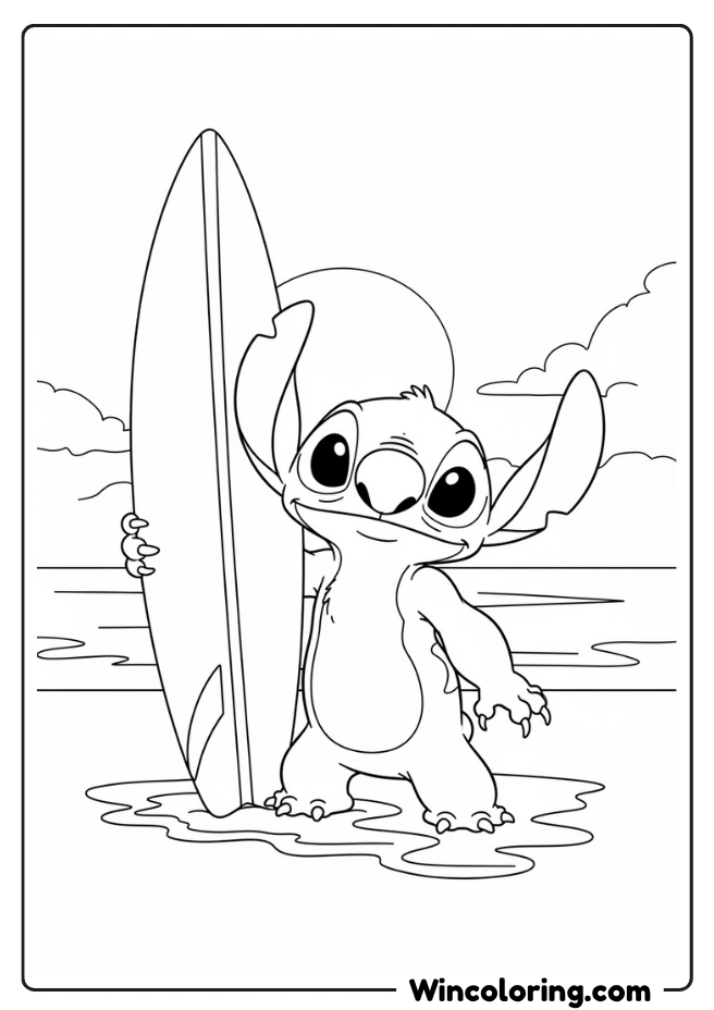 Stitch Holding a Surfboard