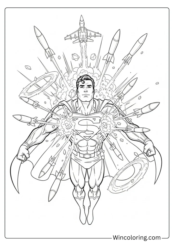 Superman deflecting missiles with his body