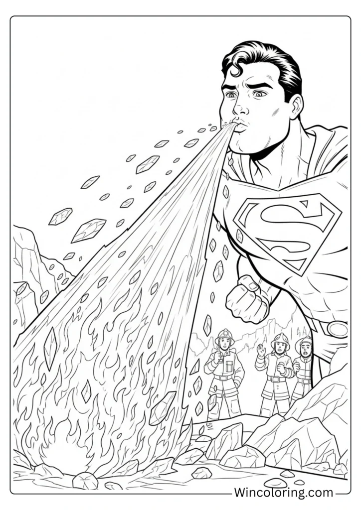 Superman using super breath to freeze