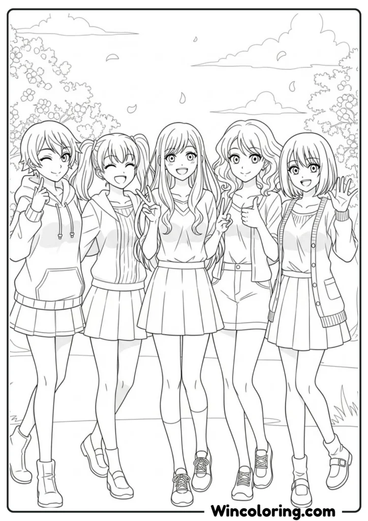 Anime Girl Group of Friends