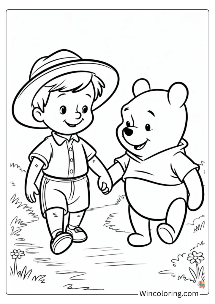 Christopher Robin and Pooh coloring page friends
