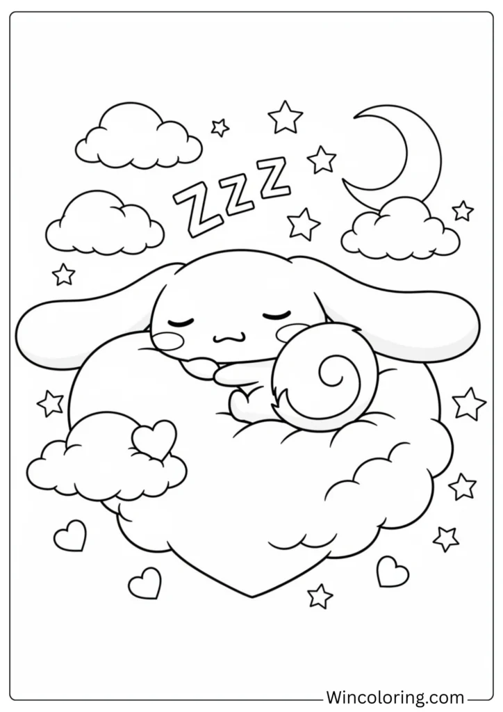 Cinnamoroll Sleeping on Heart Cloud
