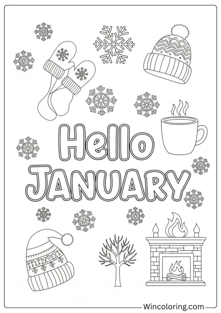 Hello January Coloring Sheet