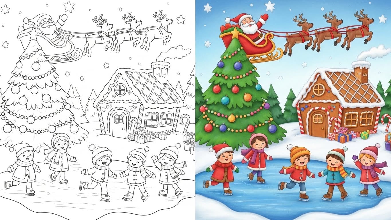 Cartoon Christmas coloring pages