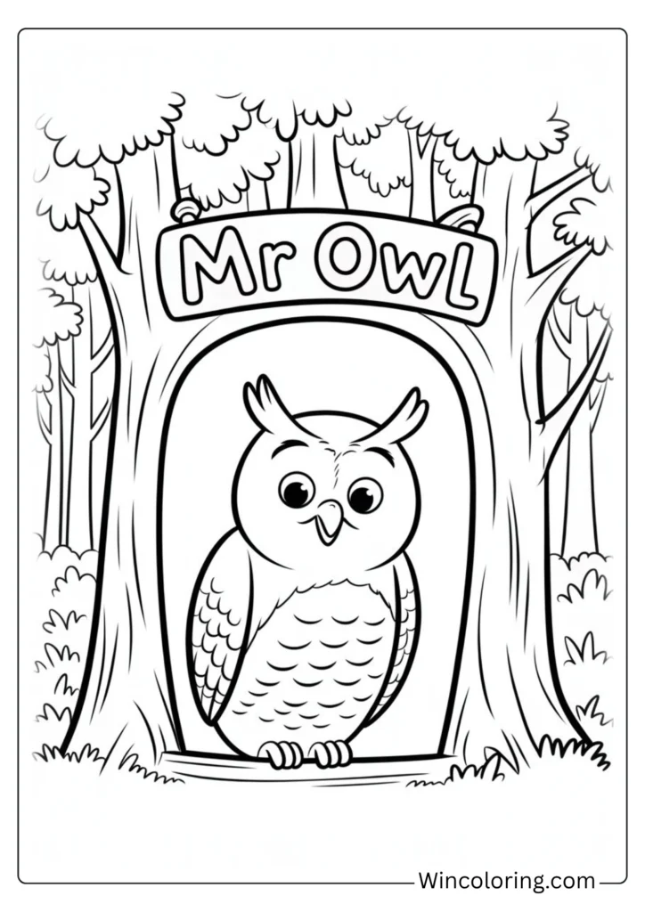 Owl Winnie the Pooh coloring page treehouse