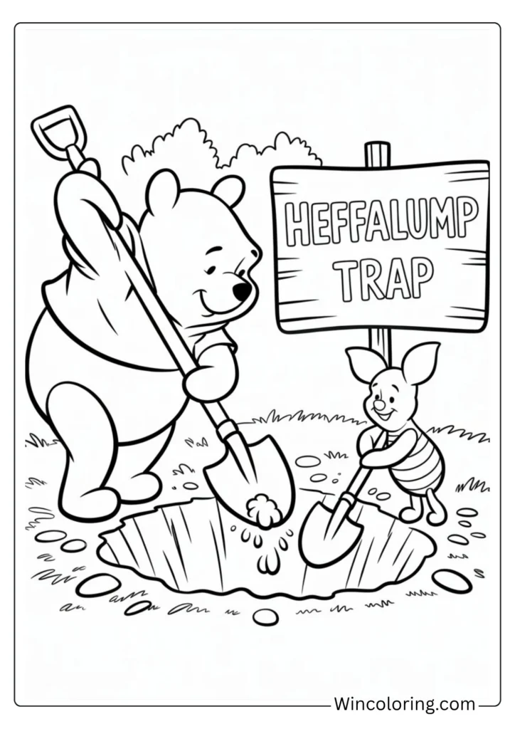Pooh and Piglet Heffalump trap coloring page