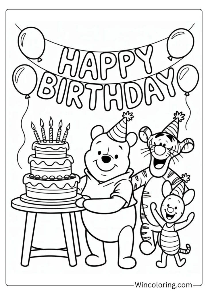 Winnie the Pooh birthday party coloring page