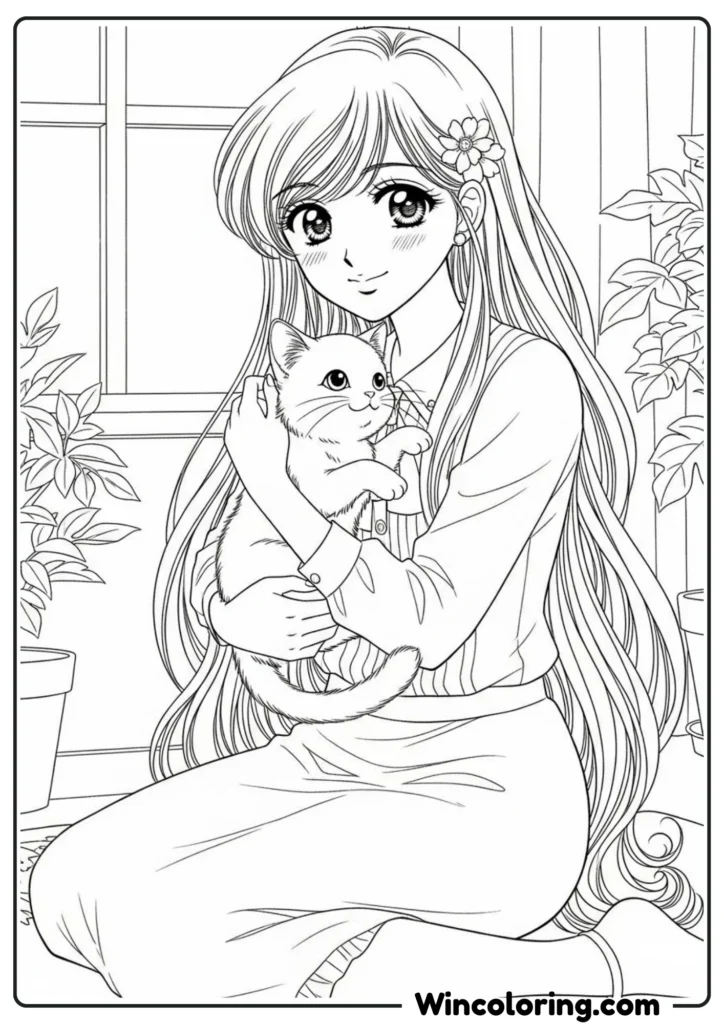 Anime Girl with Cat