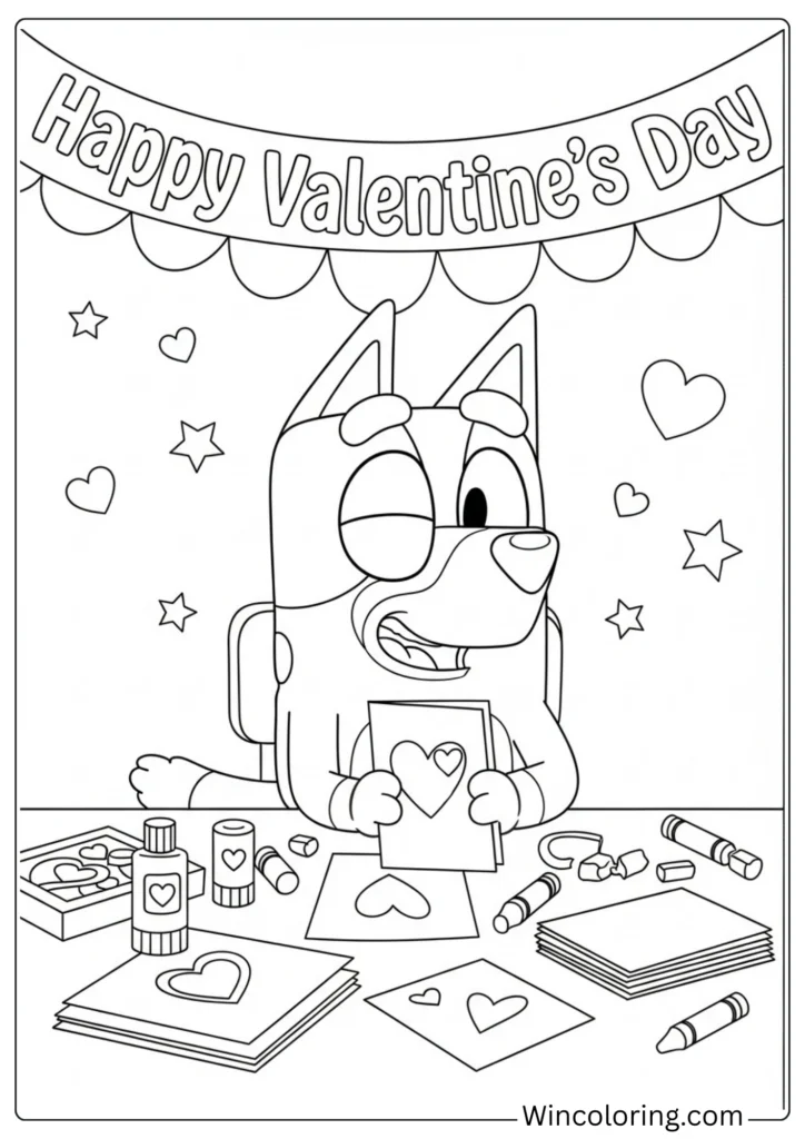 Bluey Making Valentine Cards