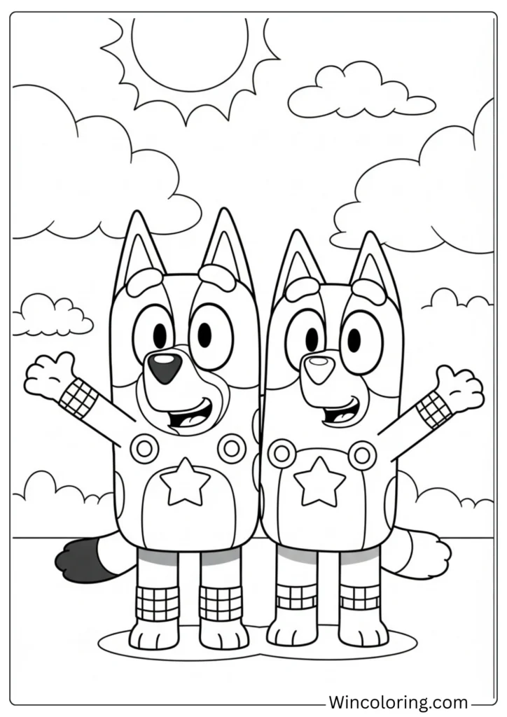 Bluey and Bingo in Matching Outfits