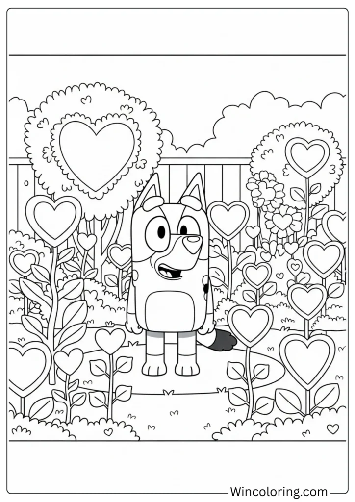 Bluey in Heart Garden