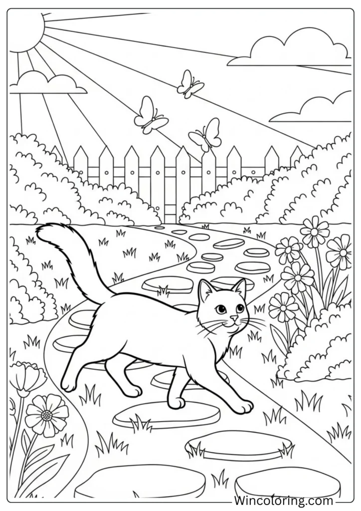 Cat Walking on a Garden Path