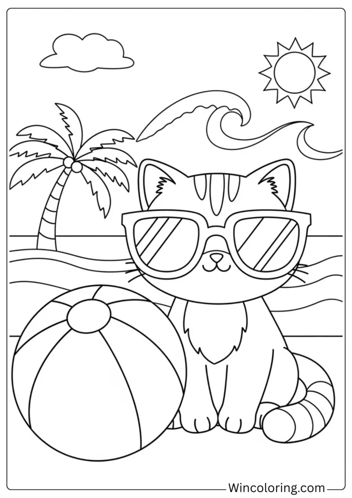 Cat with Sunglasses and Beach Ball