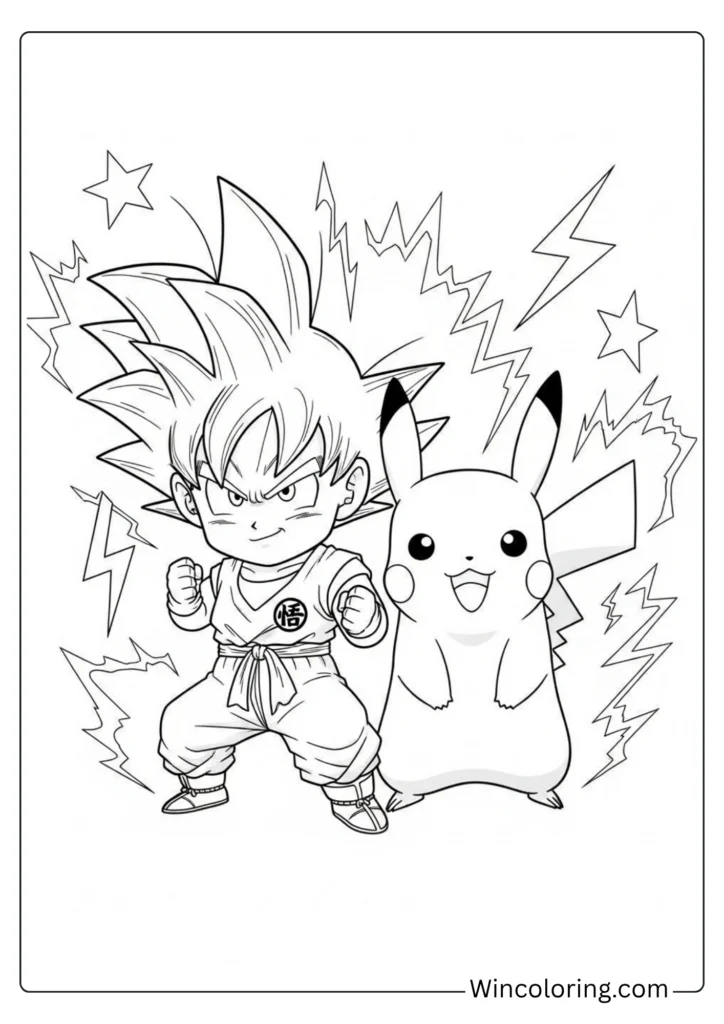 Chibi Goku and Pikachu crossover