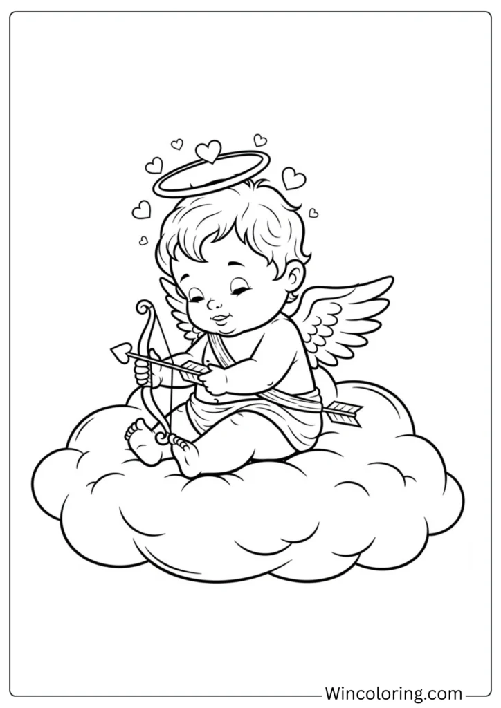 Cute Cupid Sitting on Cloud