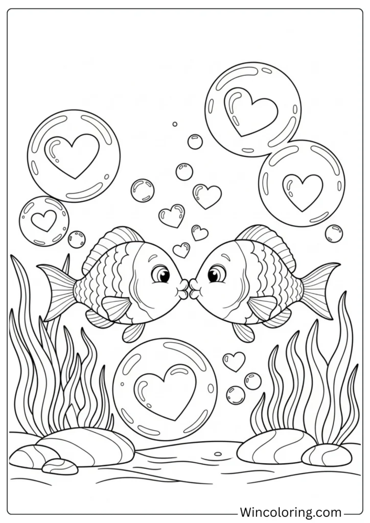 Cute Fish Couple in Bubbles