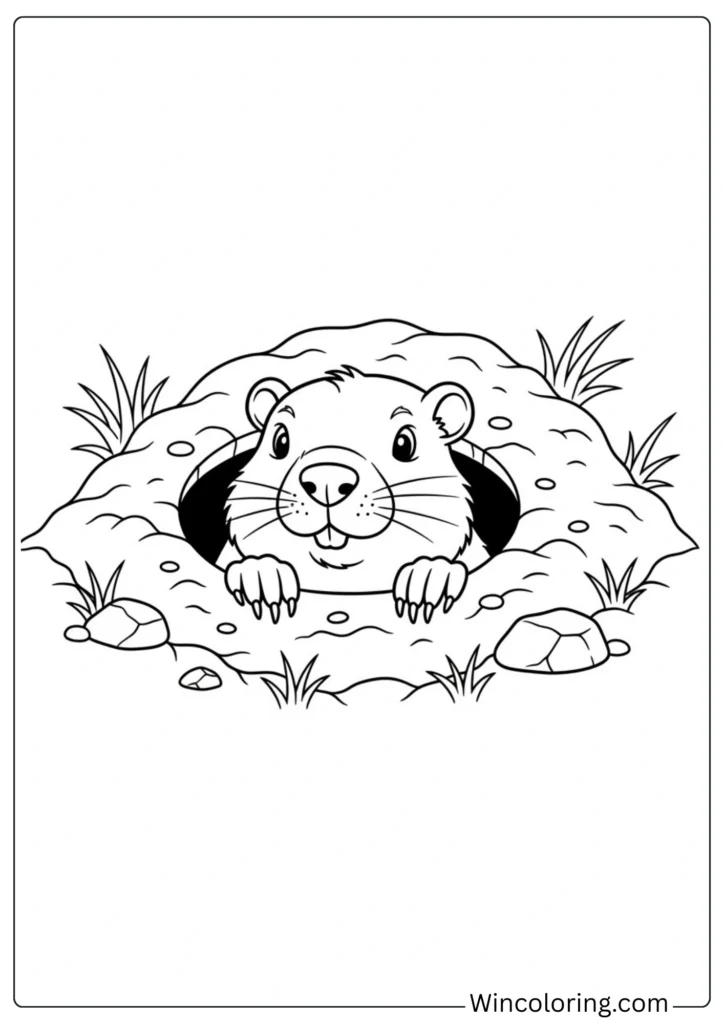 Groundhog Emerging from Burrow