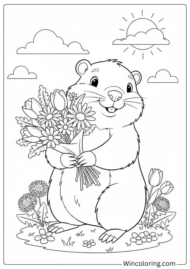 Groundhog with Flowers