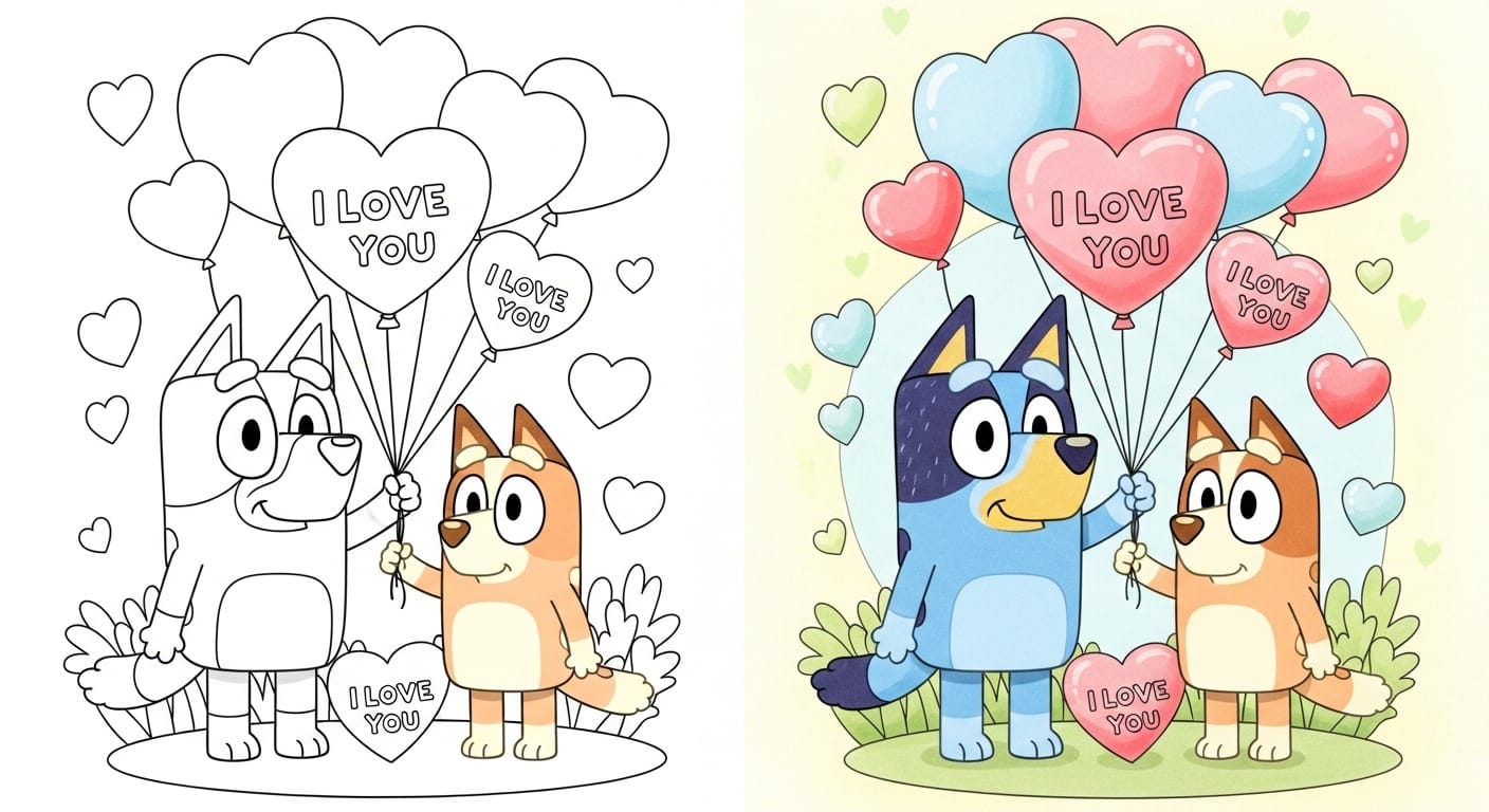Bluey Valentine's Day Coloring Pages