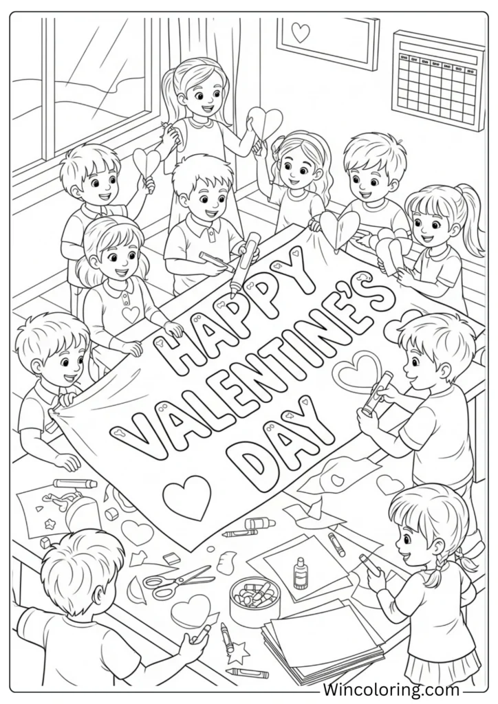 Kids Creating Valentine Banner