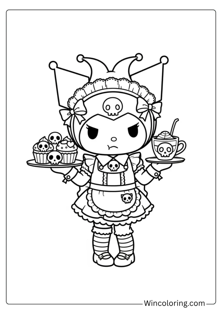 Kuromi in a maid cafe outfit