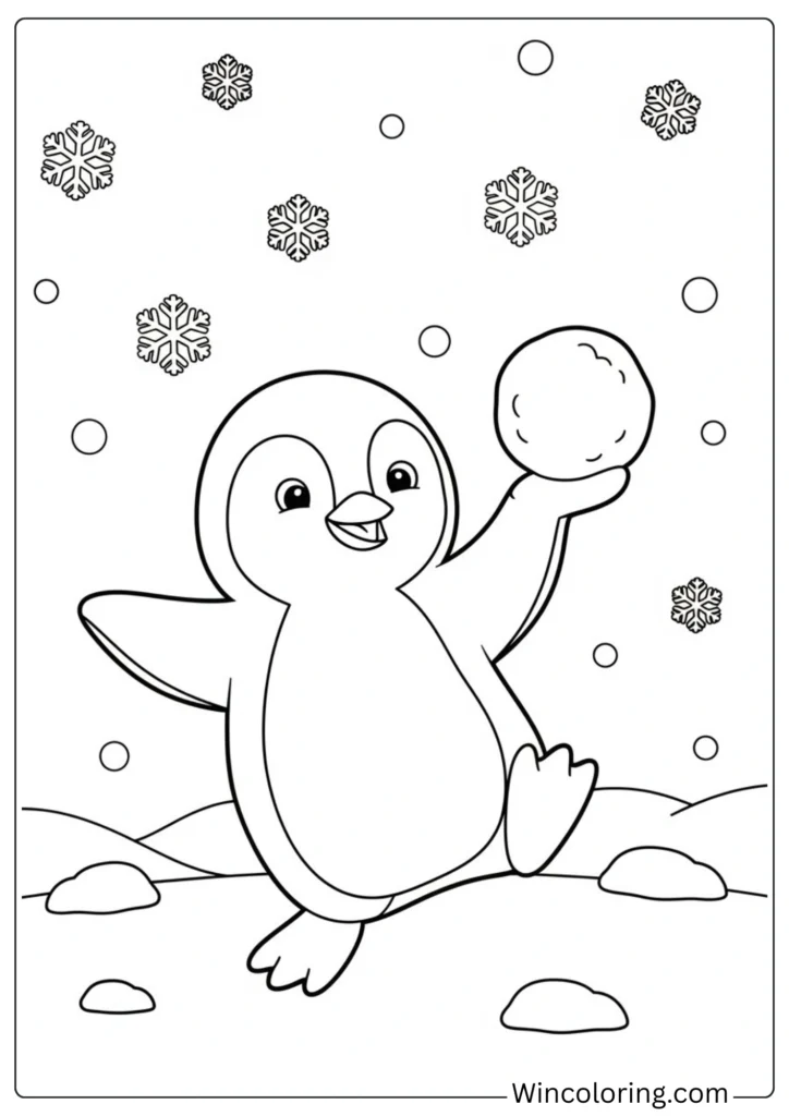 Penguin Playing with Snowball