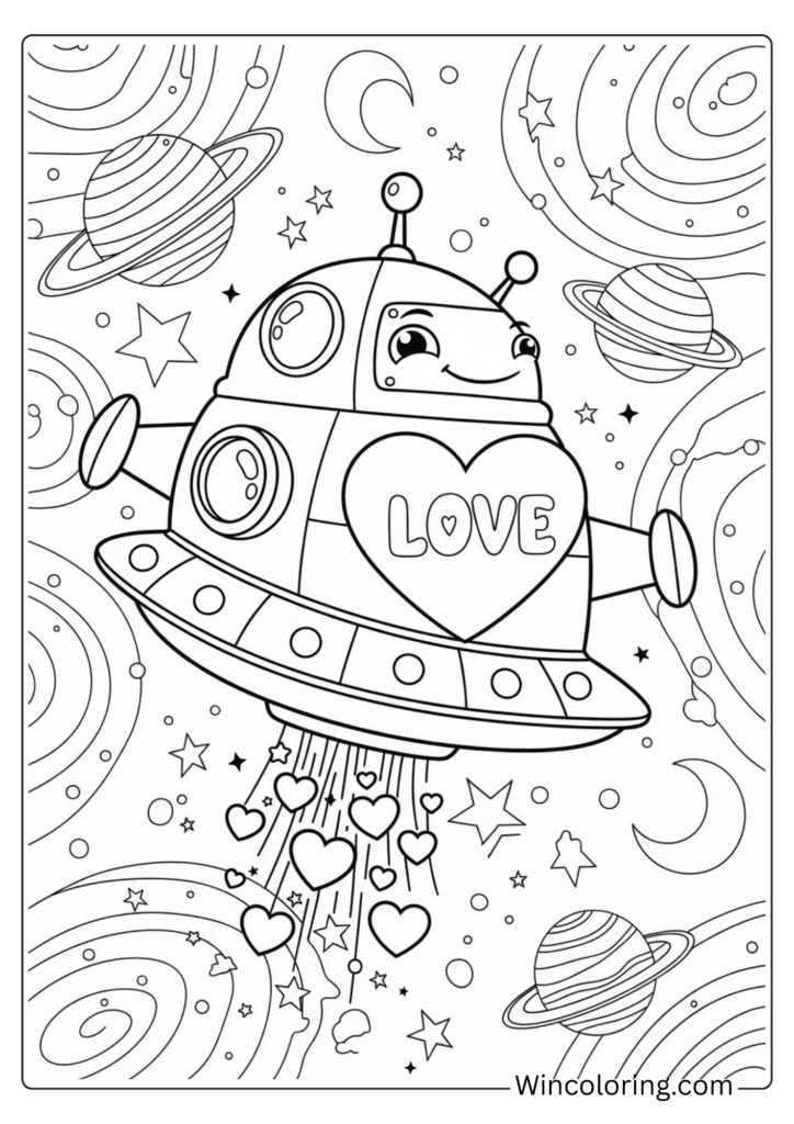 Cartoon Spaceship Love Message