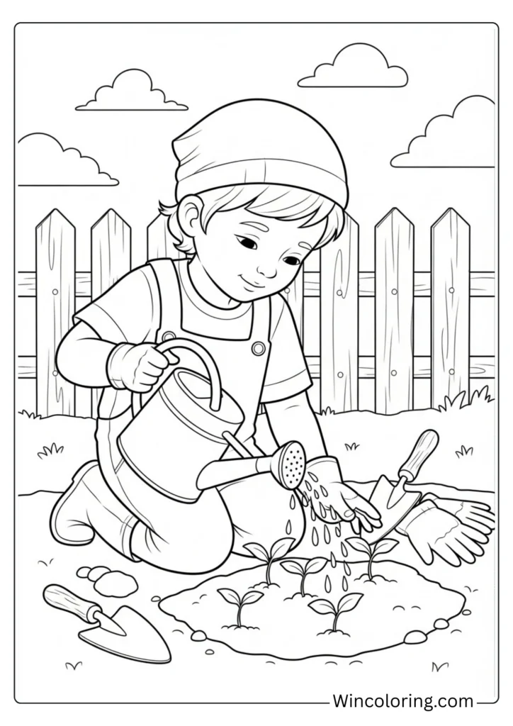 Child Watering Seedlings