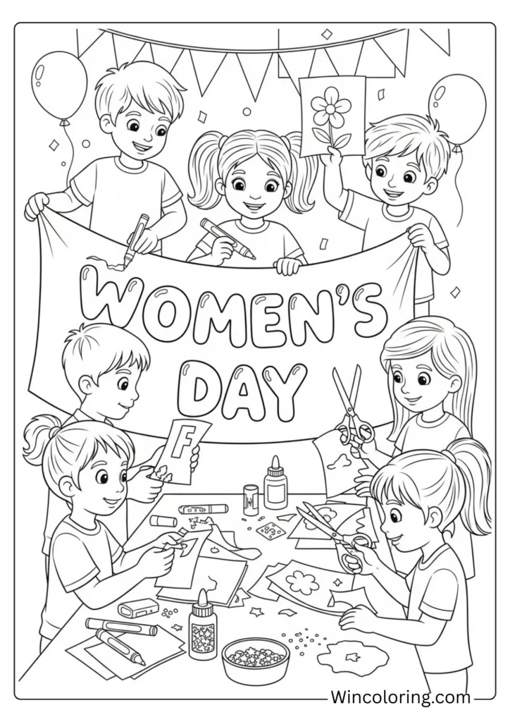 Kids Making Women's Day Banner