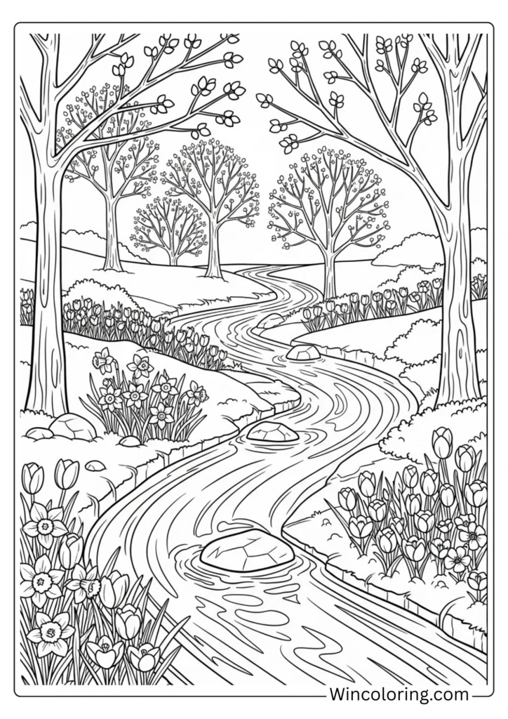 April Stream Coloring Page